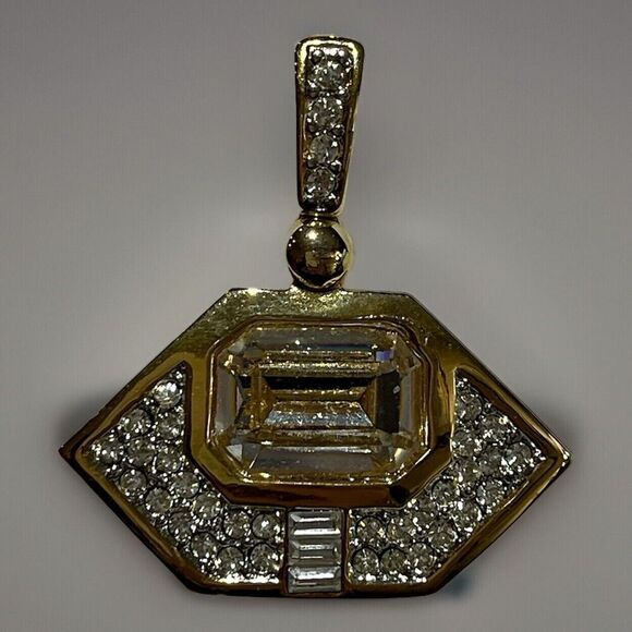 Carolee Goldtone Cubic Zirconia Pendant Slide Glam Mob Wife - Picture 2 of 8